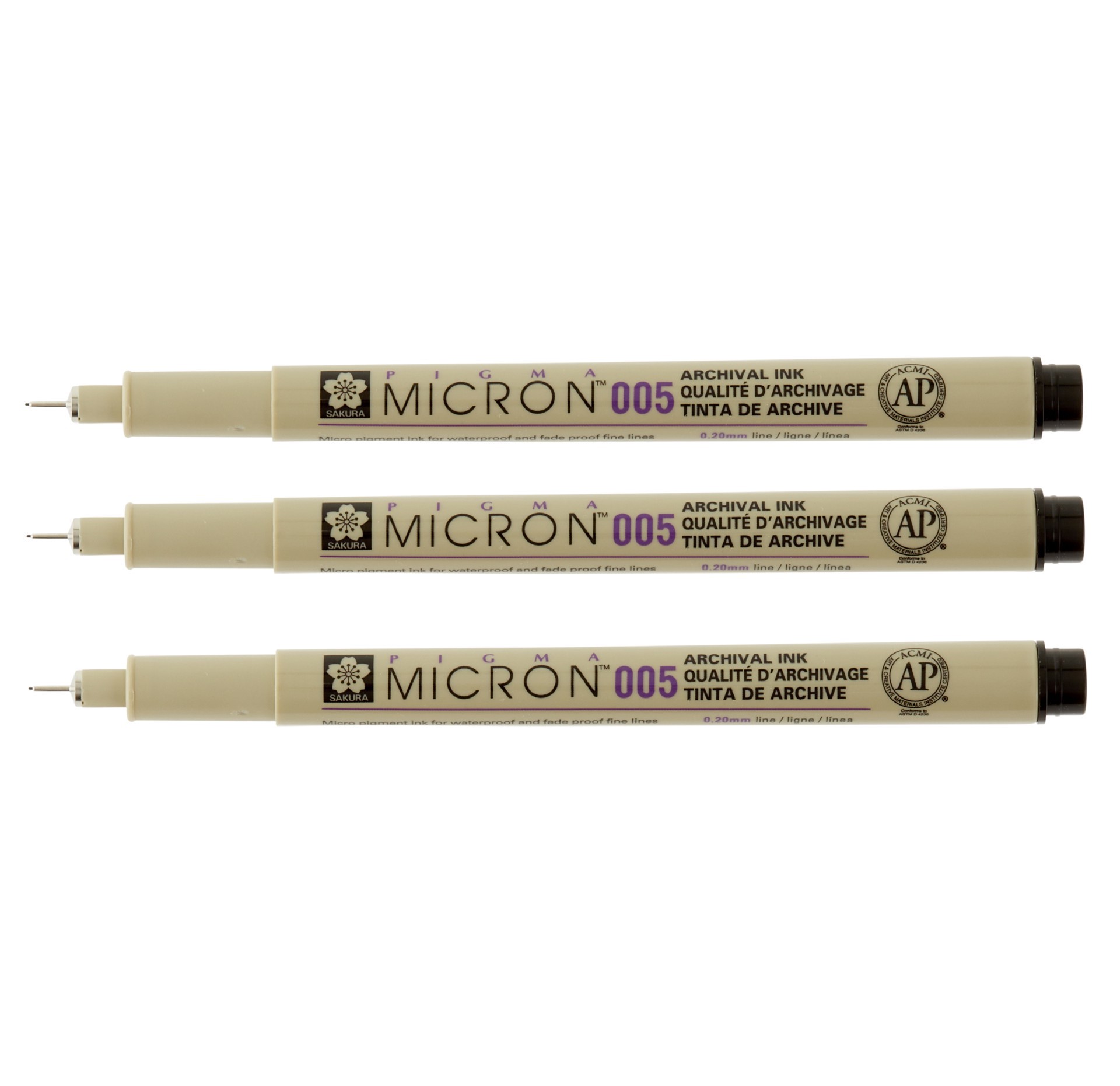 slide 2 of 3, Sakura Pigma Micron Fine Line Black Pens, 3ct., 3 ct