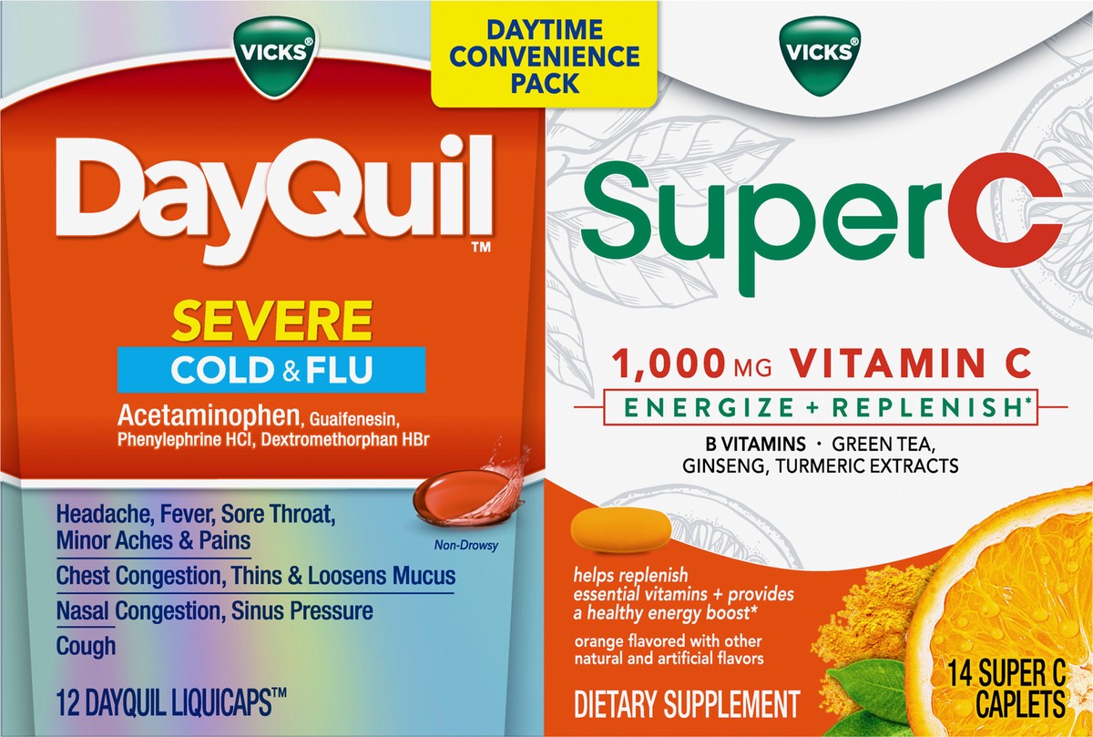 slide 2 of 2, DayQuil Severe Cold & Flu Liquicaps & Super C Caplets Combo, 26 ct