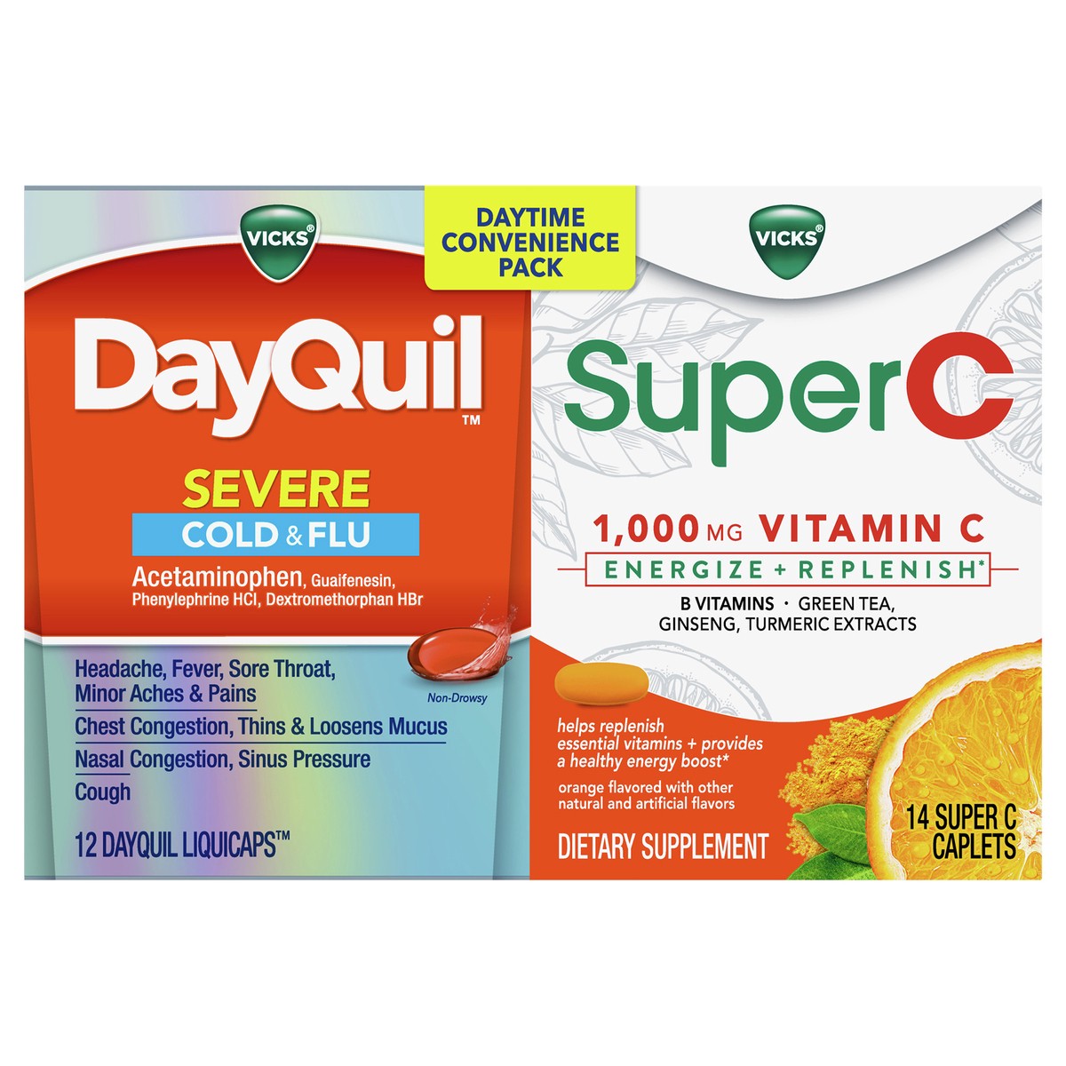 slide 1 of 2, DayQuil Severe Cold & Flu Liquicaps & Super C Caplets Combo, 26 ct