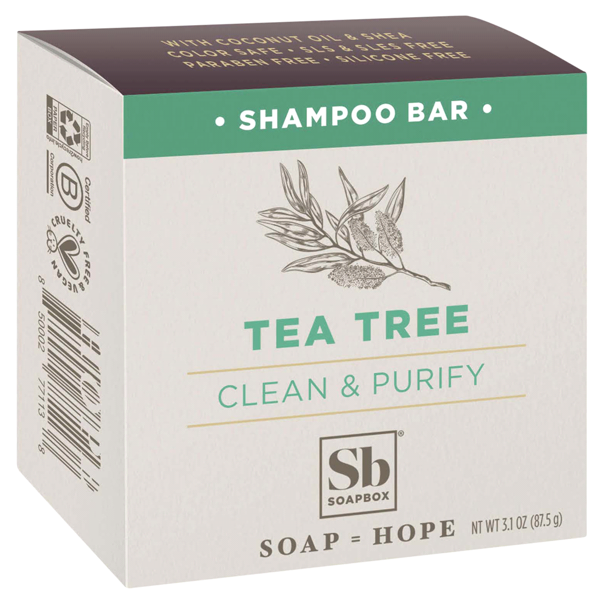 slide 1 of 5, SoapBox Tea Tree Clean & Purify Shampoo Bar, 3.1 oz