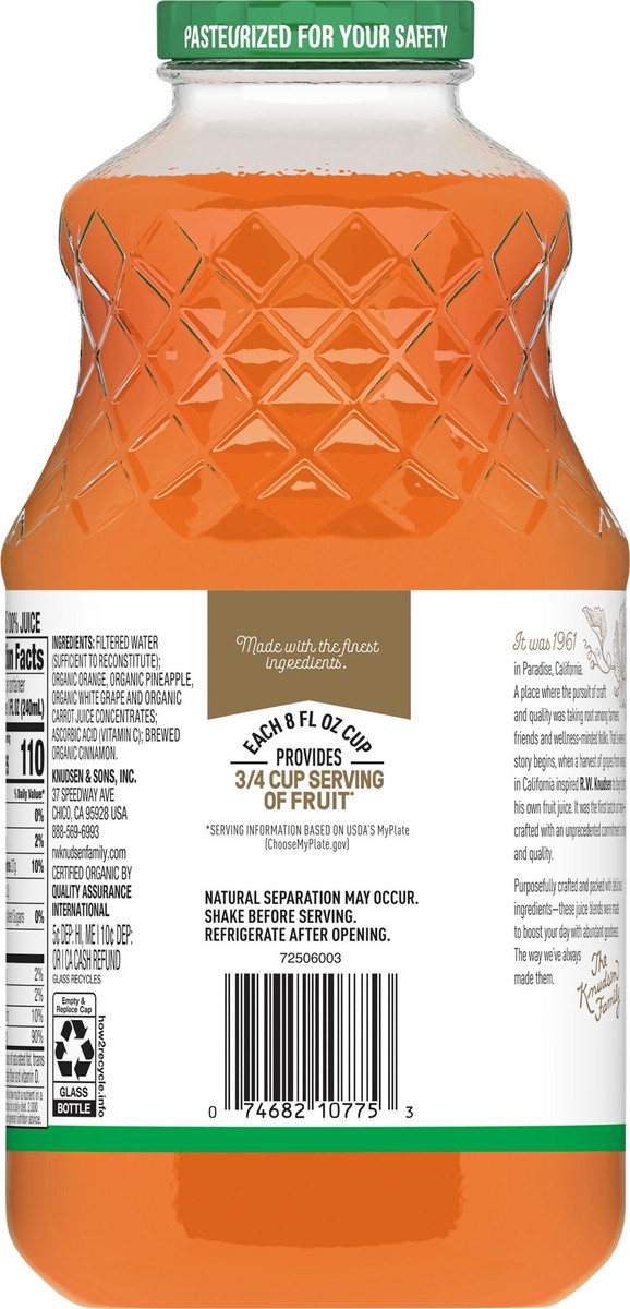 slide 8 of 8, R.W. Knudsen Family Organic Orange Carrot Juice, Original, 32-Fluid Ounce, 32 fl oz