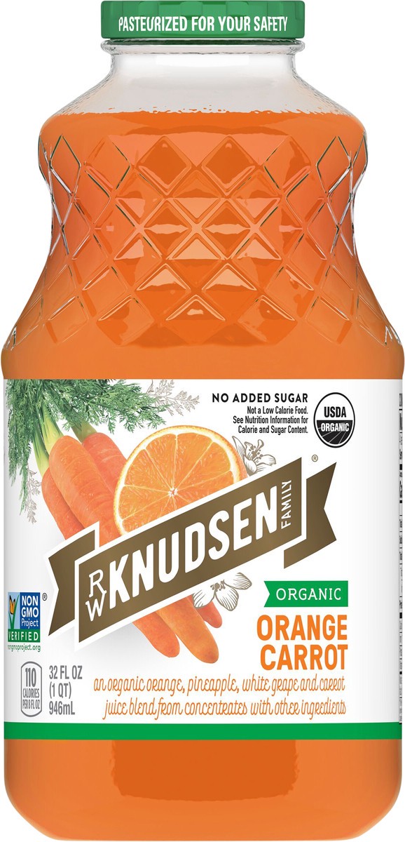 slide 4 of 8, R.W. Knudsen Family Organic Orange Carrot Juice, Original, 32-Fluid Ounce, 32 fl oz