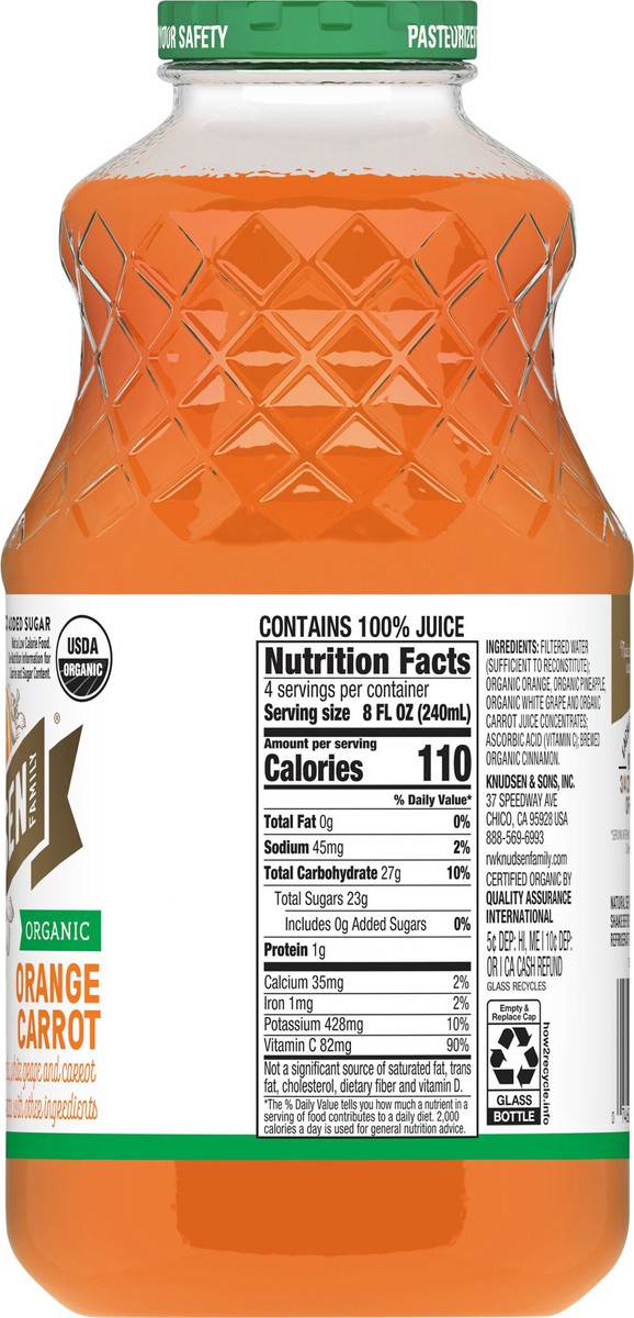 slide 6 of 8, R.W. Knudsen Family Organic Orange Carrot Juice, Original, 32-Fluid Ounce, 32 fl oz