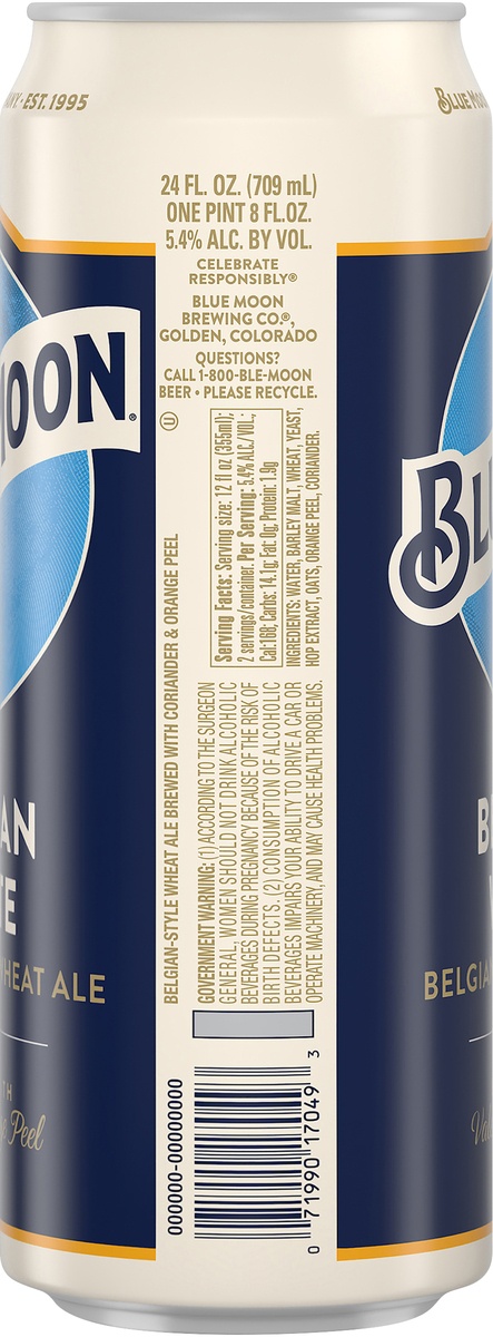 slide 5 of 8, Blue Moon Belgian White Ale 24 Oz Can, 24 fl oz