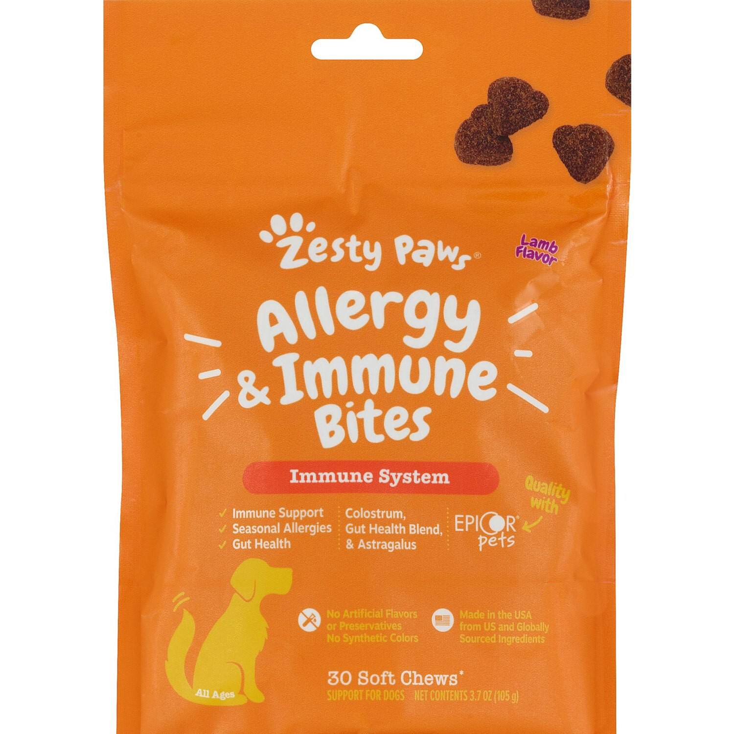 slide 1 of 1, Zesty Paws Immune System Soft Chews Lamb Flavor Allergy & Immune Bites 30 Each, 30 ct