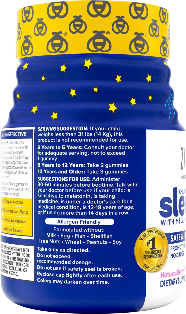 slide 2 of 5, Zarbee's Naturals Kids 1 mg Melatonin Gummy, Drug-Free & Effective Sleep Supplement for Children Ages 3 and Up, Natural Berry Flavored Gummies, Multi-Colored, 50 Count, 50 ct