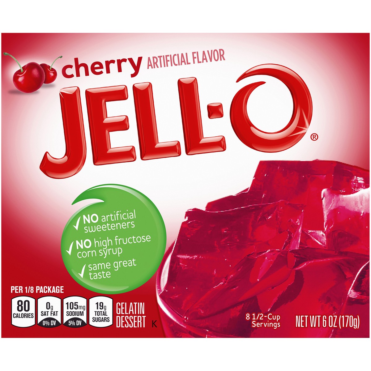 slide 15 of 15, Jell-O Cherry Artificially Flavored Gelatin Dessert Mix, Family Size, 6 oz Box, 6 oz