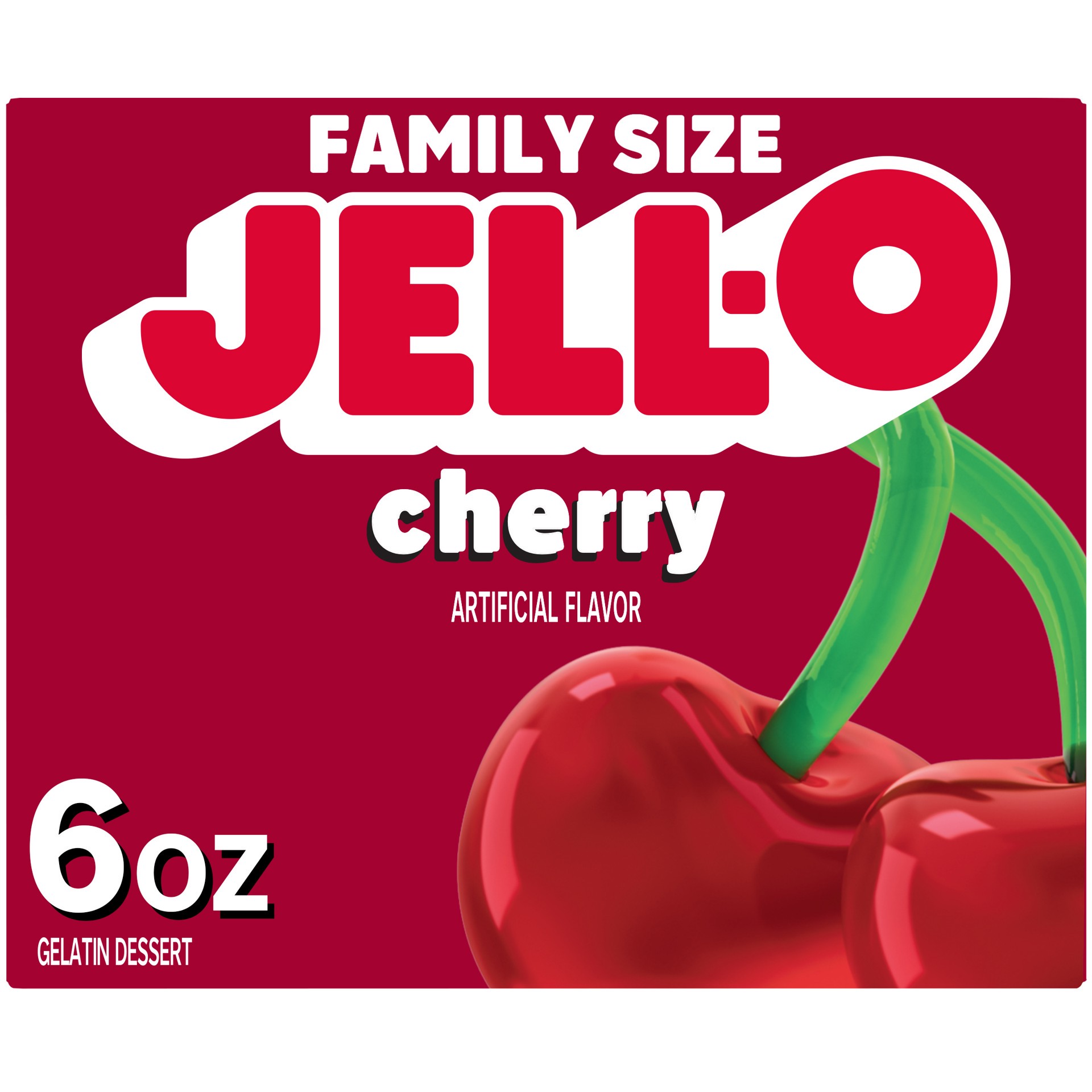 slide 1 of 15, Jell-O Cherry Artificially Flavored Gelatin Dessert Mix, Family Size, 6 oz Box, 6 oz