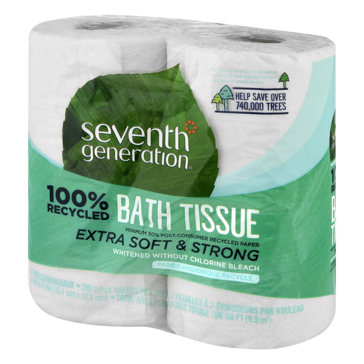 slide 10 of 10, Seventh Generation White Toilet Paper 2-ply 100% Recycled Paper, 4 Rolls, 1 ct