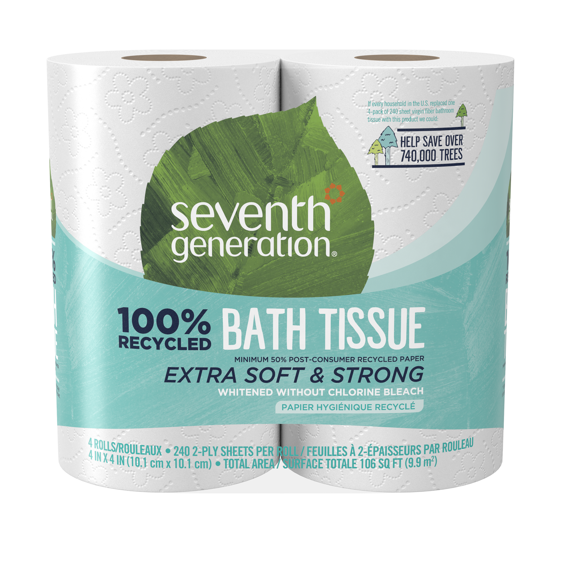 slide 1 of 10, Seventh Generation White Toilet Paper 2-ply 100% Recycled Paper, 4 Rolls, 1 ct