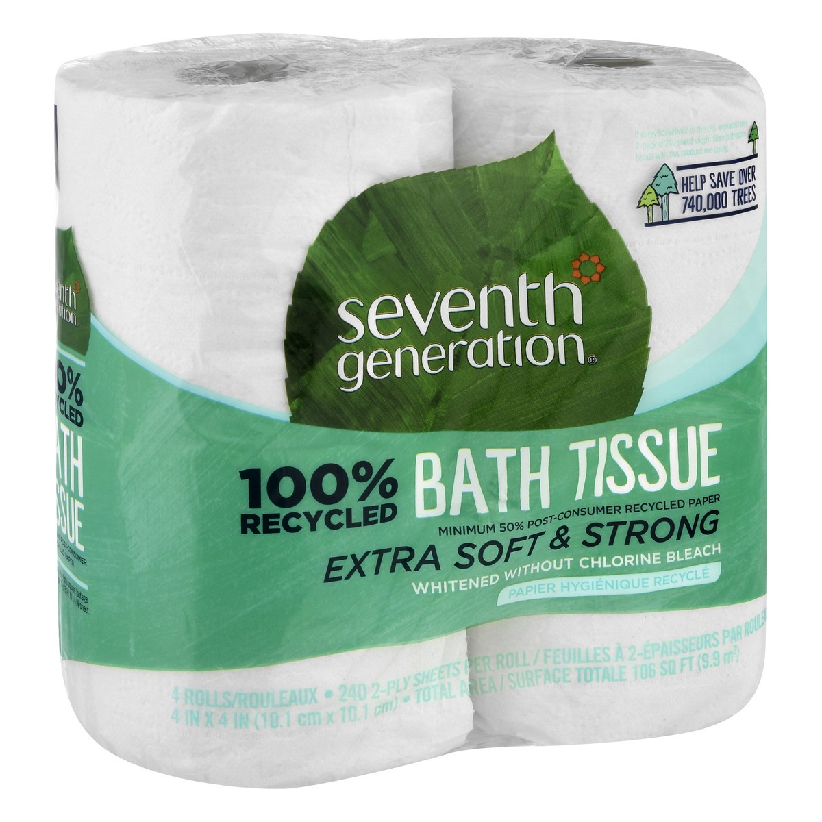 slide 3 of 10, Seventh Generation White Toilet Paper 2-ply 100% Recycled Paper, 4 Rolls, 1 ct