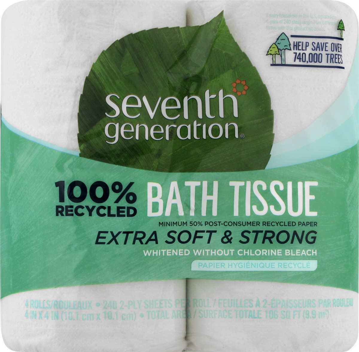 slide 1 of 10, Seventh Generation 2-Ply Extra Soft & Strong Bath Tissue 4 ea, 1 ct