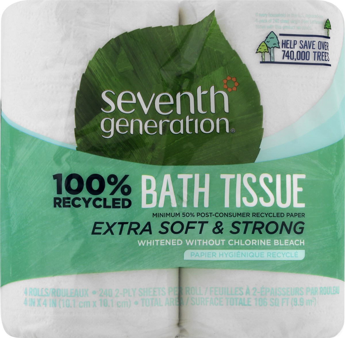 slide 8 of 10, Seventh Generation White Toilet Paper 2-ply 100% Recycled Paper, 4 Rolls, 1 ct