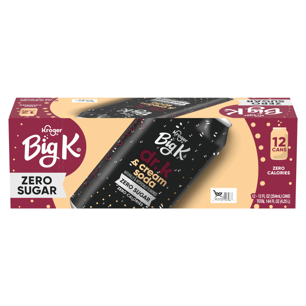 slide 1 of 4, Kroger® Big K® Dr. K & Cream Soda Zero Sugar Cans, 12 ct; 12 fl oz