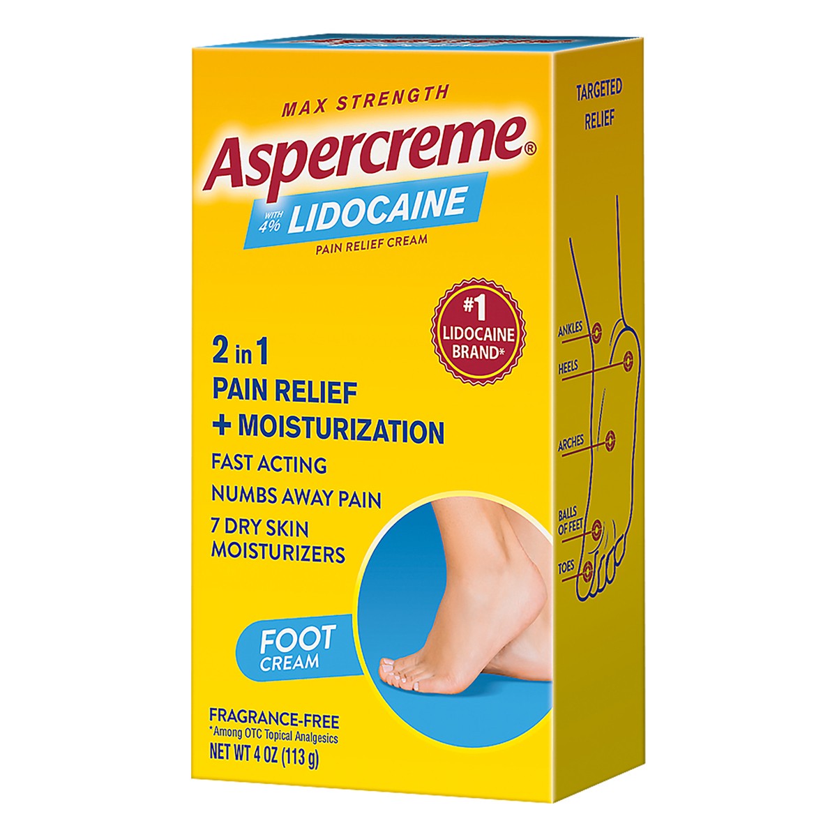 slide 6 of 8, Aspercreme Lidocaine Foot Pain Relief Crème (4 Oz), Odor Free, 4 oz