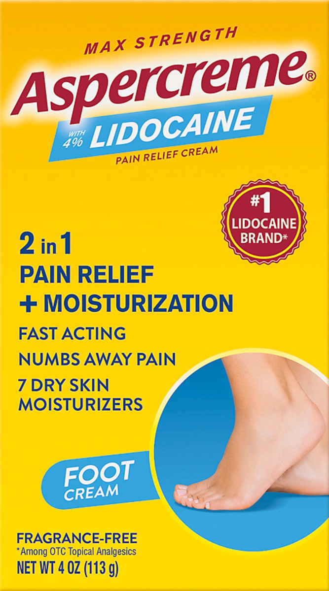 slide 3 of 8, Aspercreme Lidocaine Foot Pain Relief Crème (4 Oz), Odor Free, 4 oz