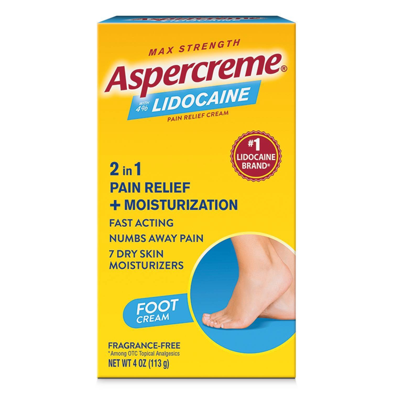 slide 1 of 8, Aspercreme Lidocaine Foot Pain Relief Crème (4 Oz), Odor Free, 4 oz