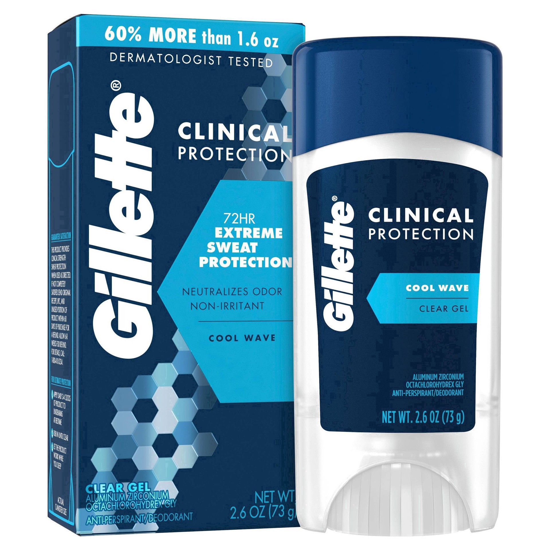 slide 31 of 56, Gillette Antiperspirant Deodorant for Men, Clinical Clear Gel, Cool Wave, 72 Hr. Sweat Protection, 2.6 oz, 2.6 oz