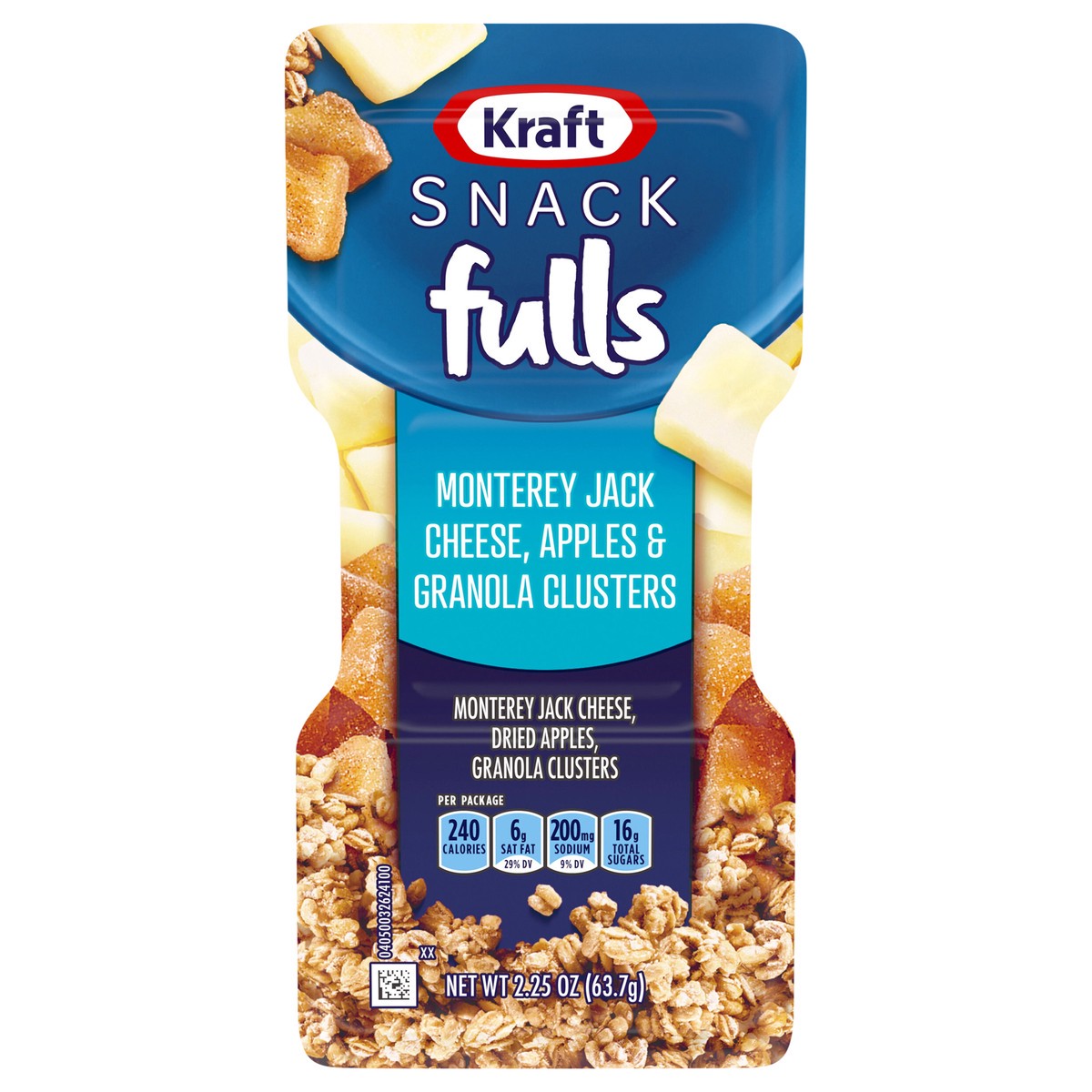 slide 1 of 13, Kraft Trios SnackFulls Monterey Jack Cheese, Dried Apples & Granola Clusters Snack Pack, 2.25 oz Tray, 2.25 oz