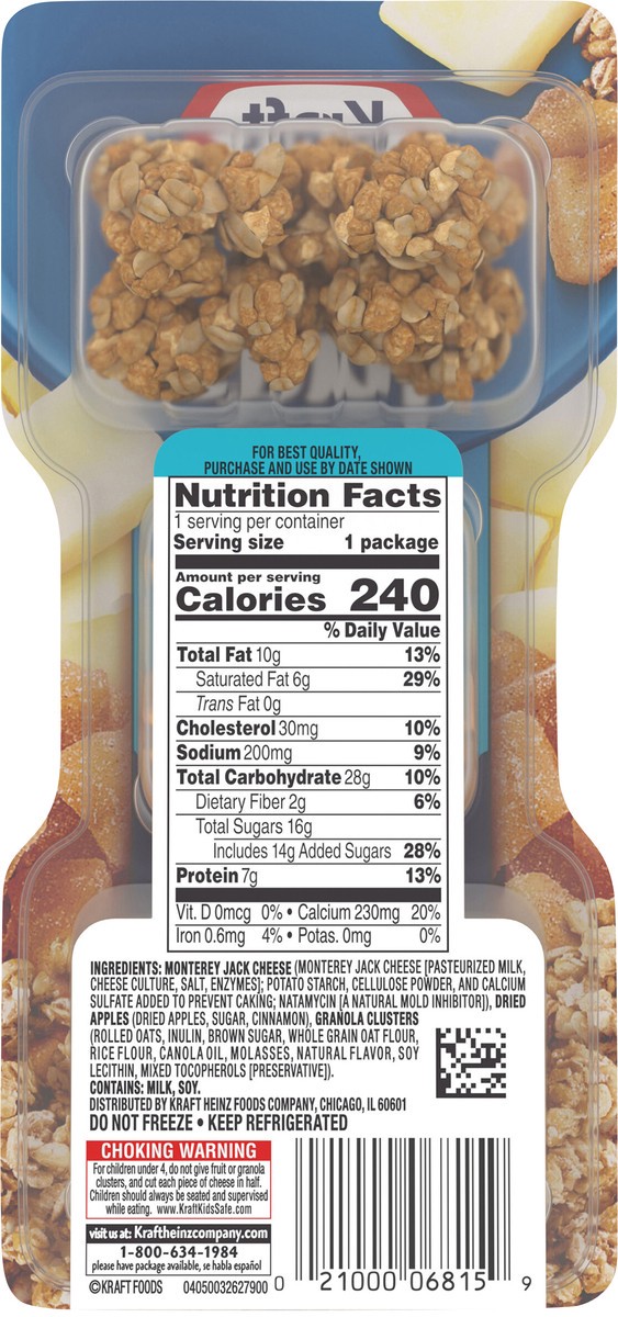 slide 12 of 13, Kraft Trios SnackFulls Monterey Jack Cheese, Dried Apples & Granola Clusters Snack Pack, 2.25 oz Tray, 2.25 oz