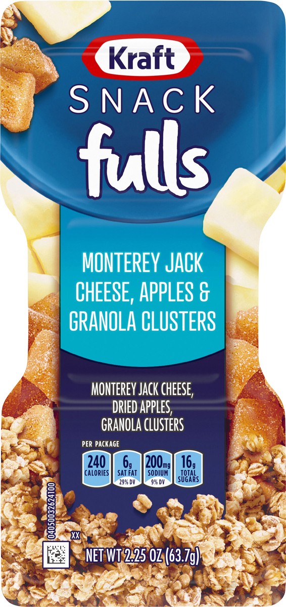 slide 4 of 13, Kraft Trios SnackFulls Monterey Jack Cheese, Dried Apples & Granola Clusters Snack Pack, 2.25 oz Tray, 2.25 oz