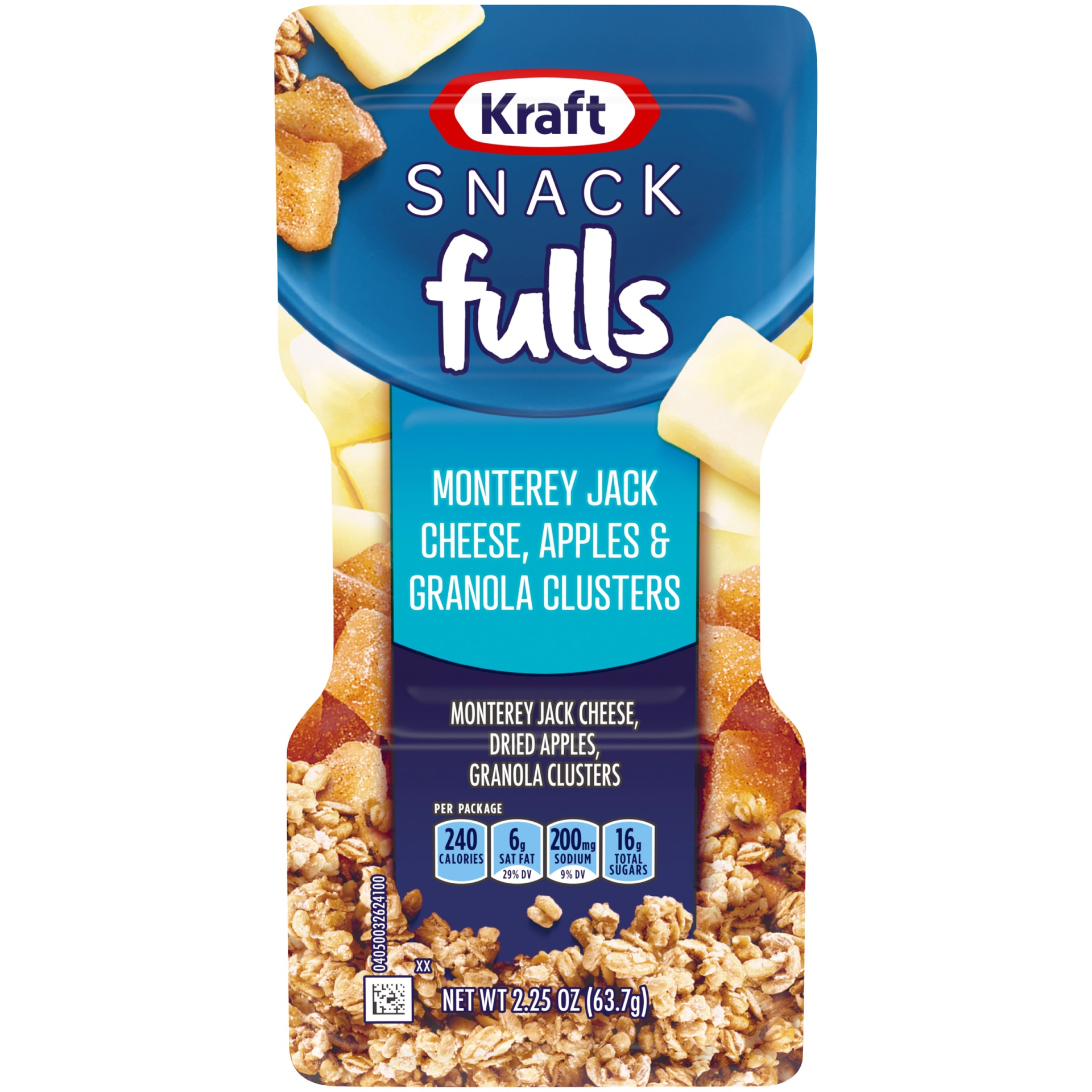 slide 1 of 1, Kraft Trios SnackFulls Monterey Jack Cheese, Dried Apples & Granola Clusters Snack Pack Tray, 1.5 oz