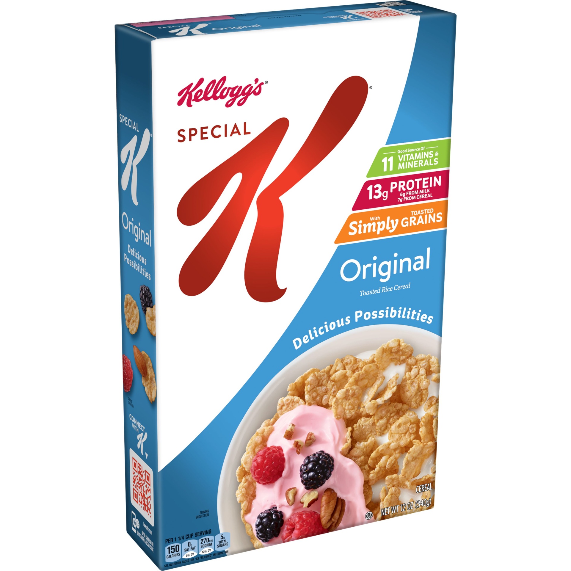 slide 1 of 1, Kellogg's Special K Breakfast Cereal, 11 Vitamins and Minerals, Made with Folic Acid, B Vitamins and Iron, Original, 12 oz