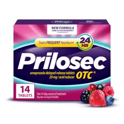Prilosec OTC Omeprazole Delayed Release 20mg Acid Reducer, Treats Frequent Heartburn for 24 Hour Relief, All Day, All Night*, Wildberry Flavor, 14 Tablets