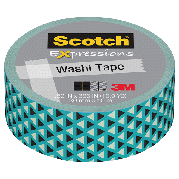 slide 1 of 1, Scotch Expressions Washi Tape, Teal Triangles, 30 mm x 10 m