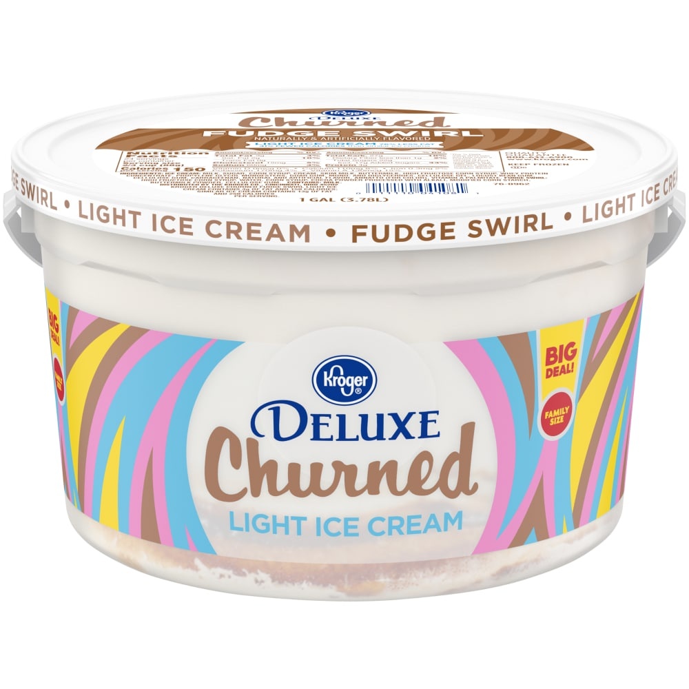 slide 1 of 1, Kroger Deluxe Churned Fudge Swirl Light Ice Cream, 1 gal