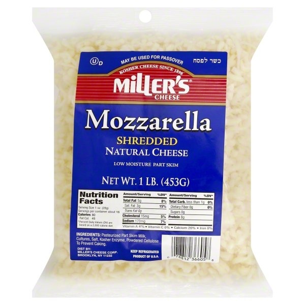 slide 1 of 1, Miller's Cheese Shredded Mozzarella Cheese, 16 oz