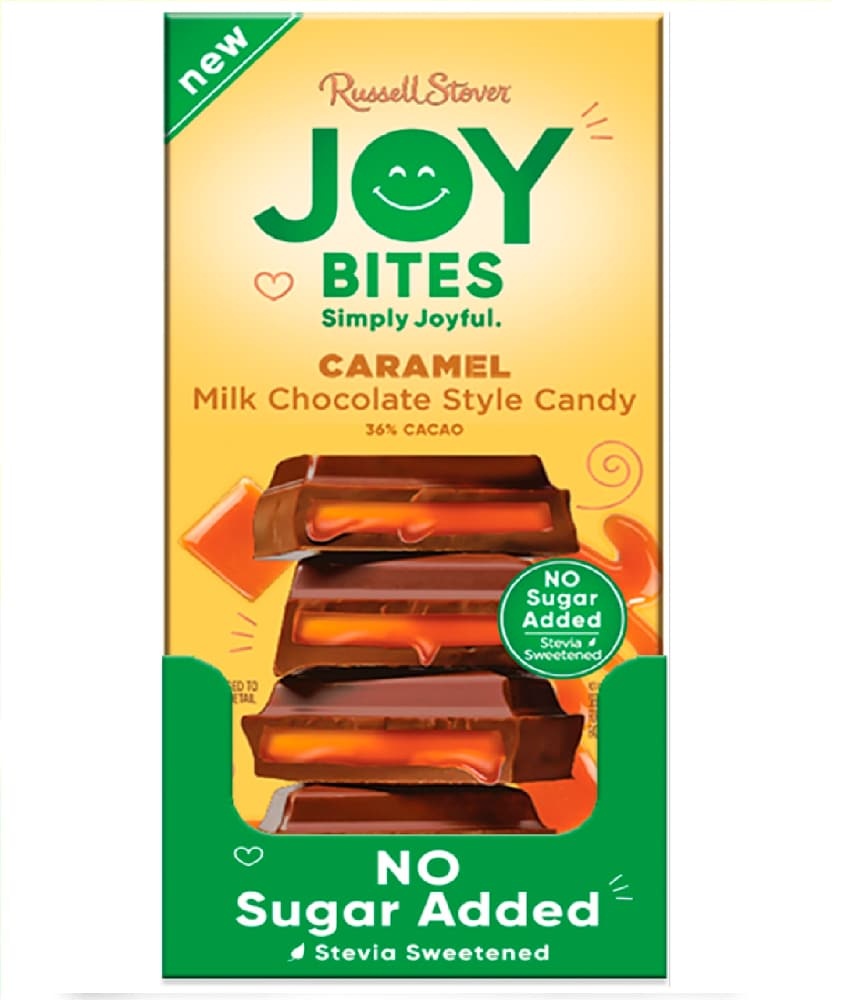 slide 1 of 1, Russell Stover Joy Bites - Chocolate Caramel Bar (in 37% Cocoa) Made with Stevia - No Added Sugar - Keto Friendly - Fair Trade, 2.8 oz