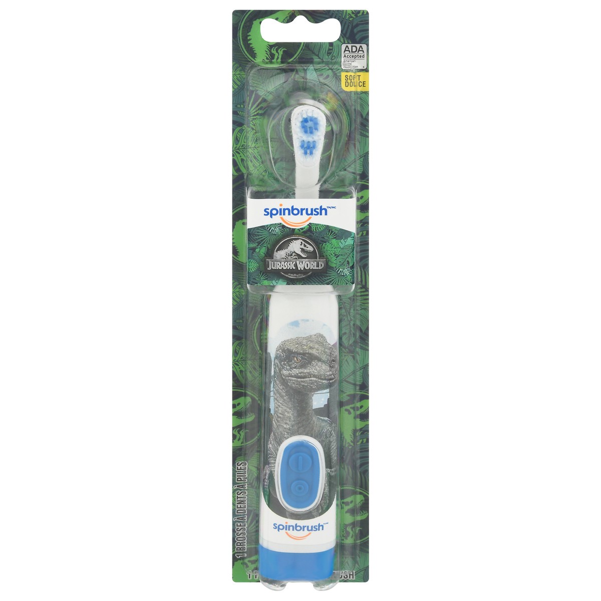 slide 1 of 9, Spinbrush Jurassic World Kid's Soft Powered Toothbrush 1 ea, 1 ct