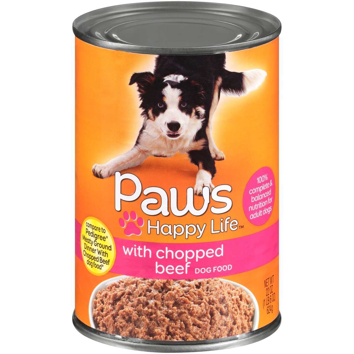 slide 1 of 12, Paws Happy Life Chopped Beef Dog Food, 22 oz