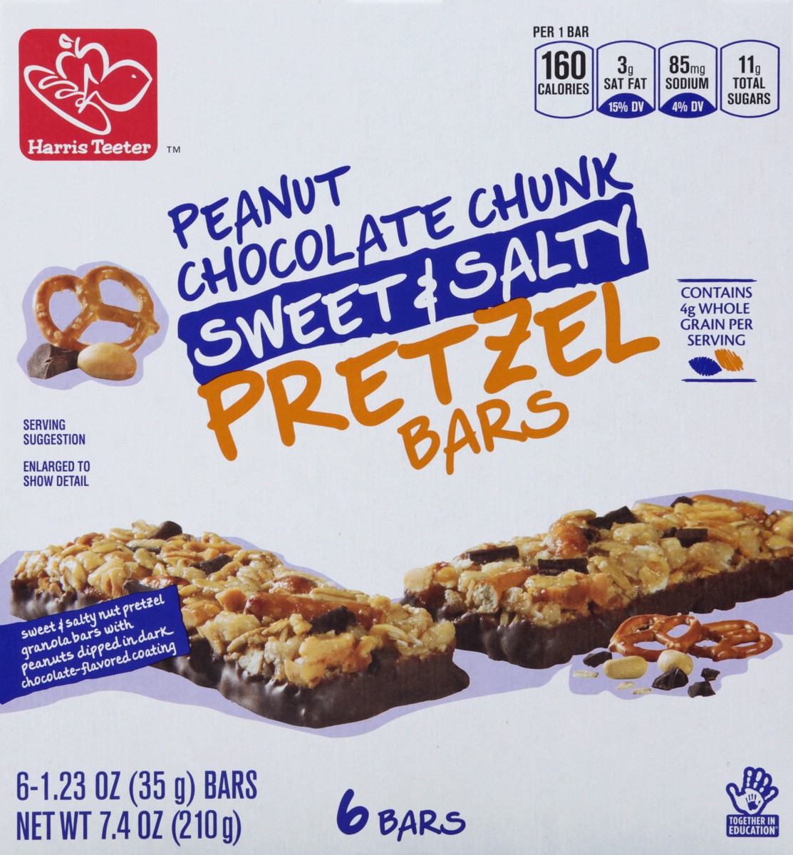 slide 4 of 10, Harris Teeter Peanut Chocolate Chunk Sweet & Salty Pretzel Bars, 6.2 oz