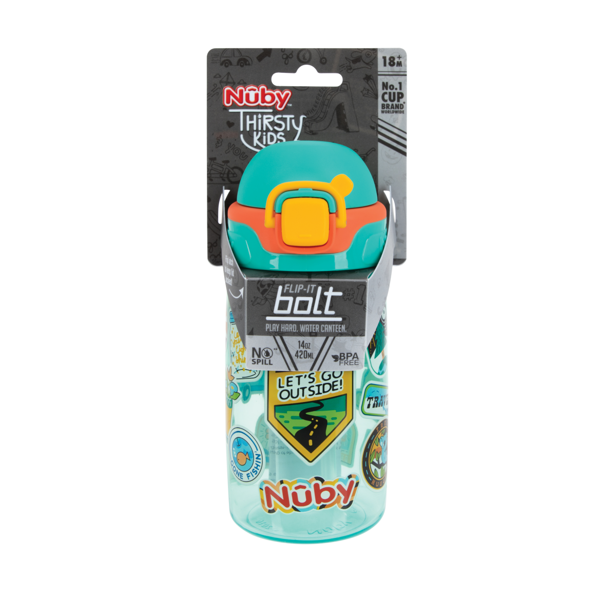 slide 1 of 4, Nuby Thirsty Kids Flip-It-Bolt Travel Bottle, 14 oz