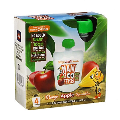 slide 1 of 1, Mangoozers Mango Apple Fruit Squeezable Pouches, 4 ct