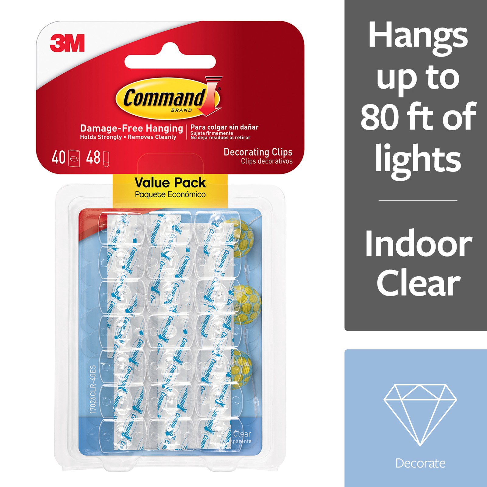 slide 2 of 2, 3m Command Mini Decorating Light Clips, Clear, includes 40 clips and 48 strips