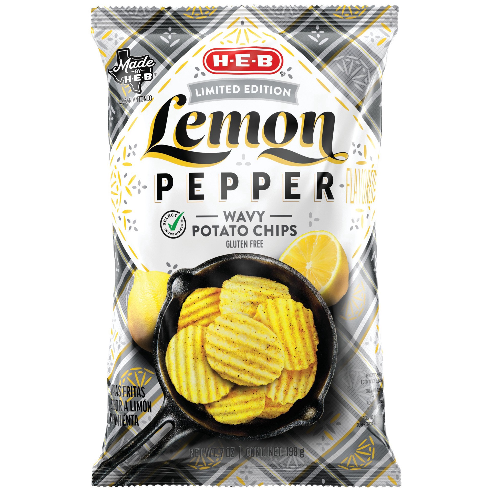 slide 1 of 1, H-E-B Wavy Potato Chips - Lemon Pepper, 7 oz