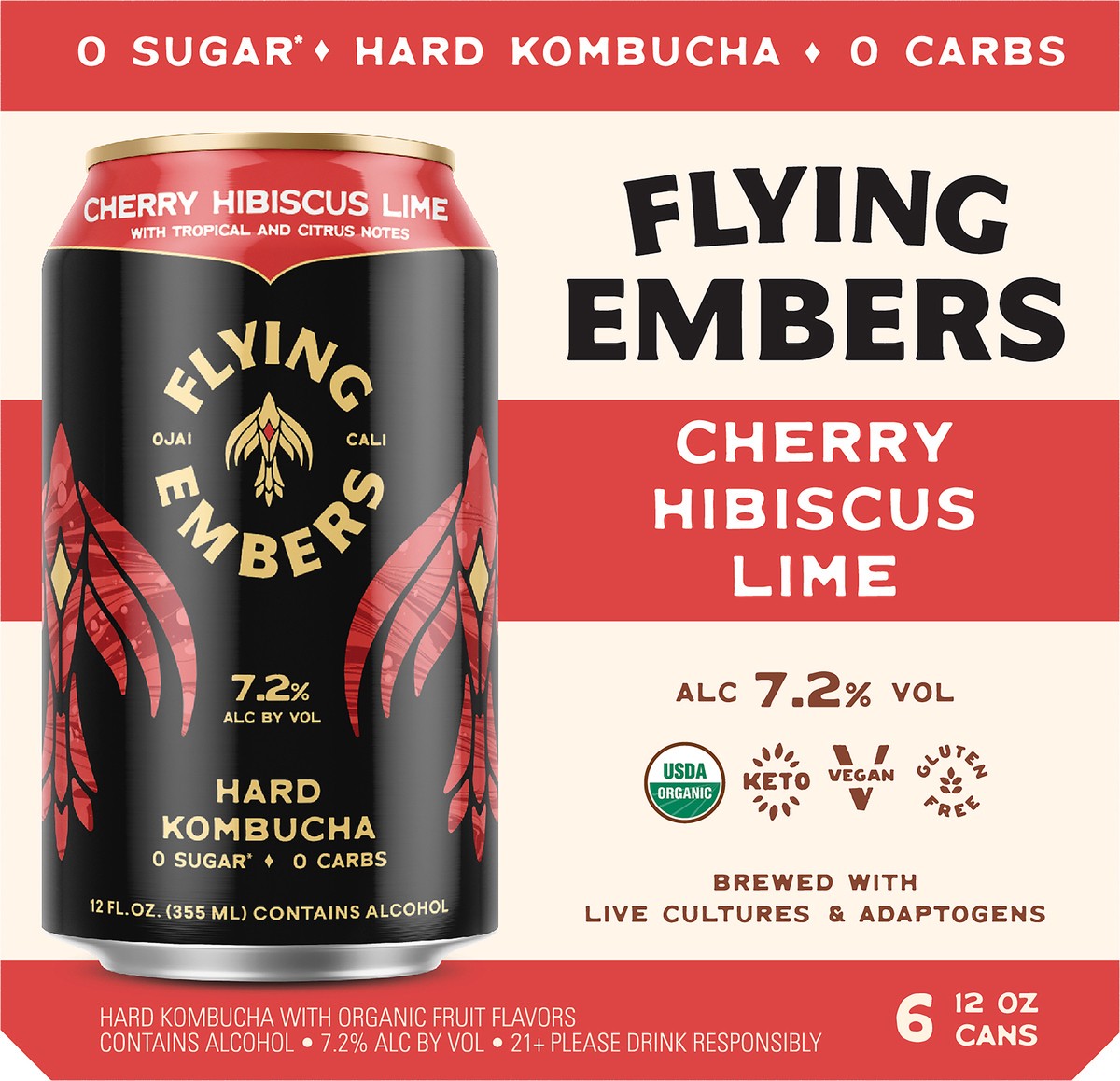 slide 3 of 7, Flying Embers Black Cherry Hard Kombucha, 1 ct