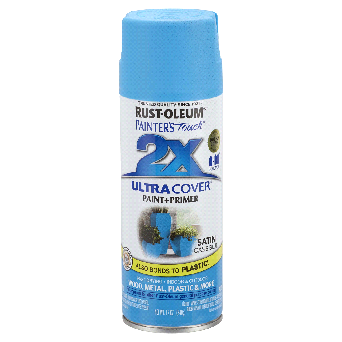 slide 1 of 9, Rust-Oleum Painters Touch 2x Ultra Cover Spray Paint 277991, Satin Oasis Blue, 12 oz