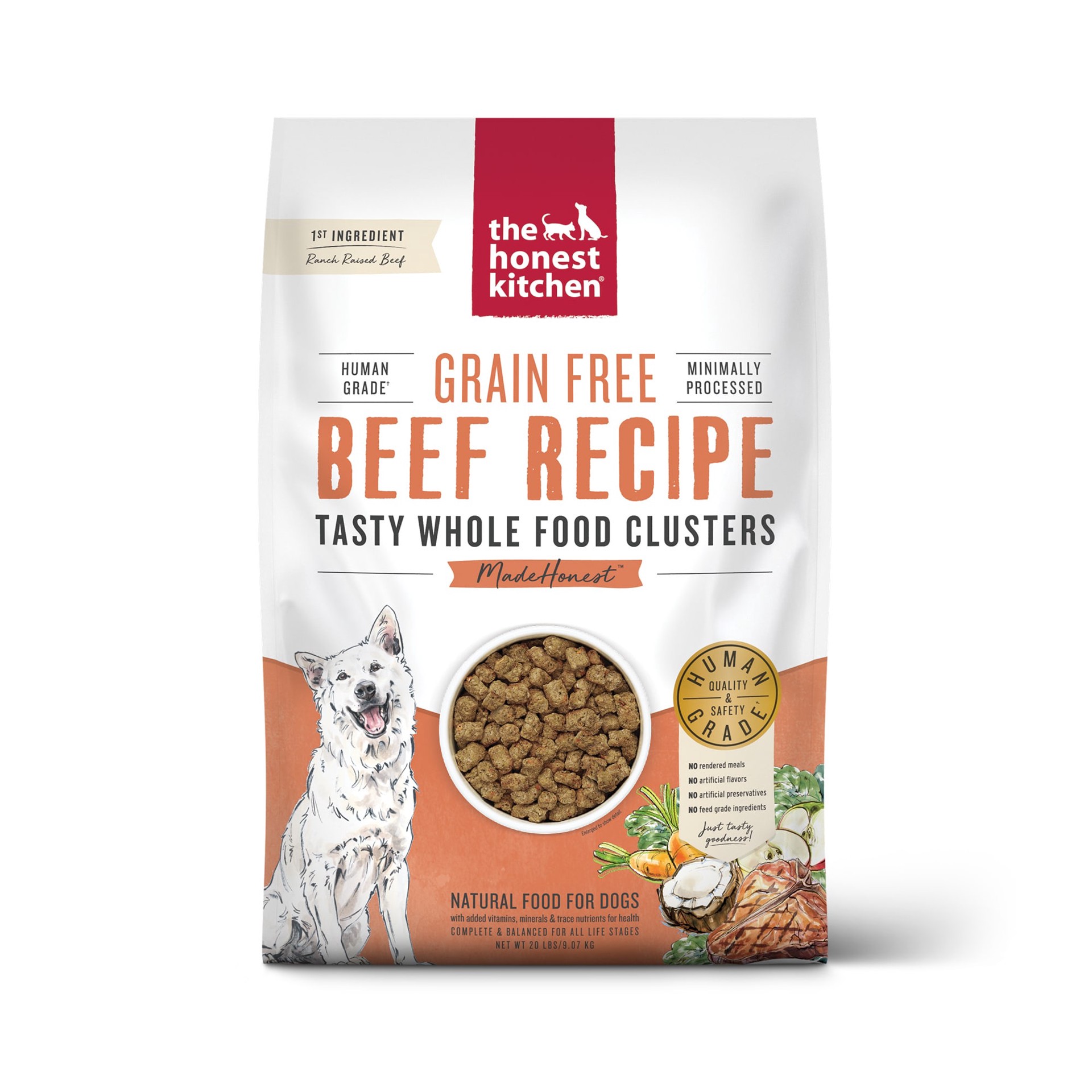 slide 1 of 8, The Honest Kitchen Whole Food Clusters Grain Free Beef Dry Dog Food, 20 lb Bag, 20 lb