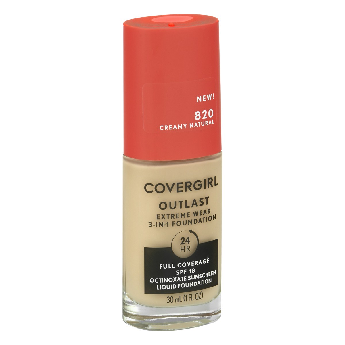 slide 9 of 9, Covergirl Outlast Extreme Wear 3-in-1 Full Coverage Liquid Foundation, SPF 18 Sunscreen, Creamy Natural, 1 Fl. Oz., 30 ml