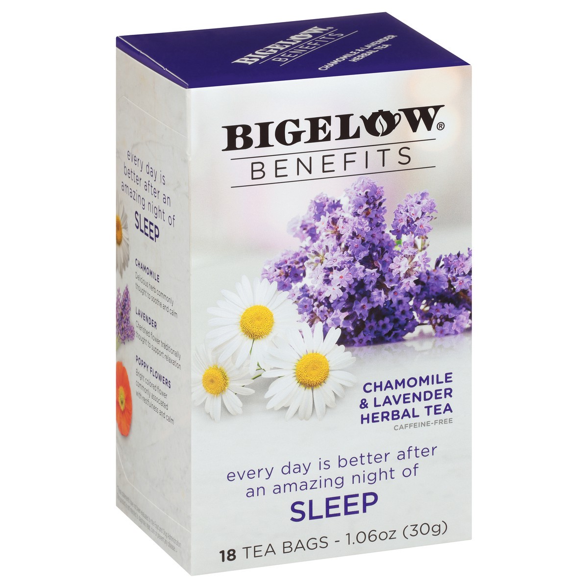 slide 2 of 9, Bigelow Benefits SLEEP Chamomile & Lavender, Caffeine Free Herbal Tea, Tea Bags- 1.06 oz, 1.06 oz