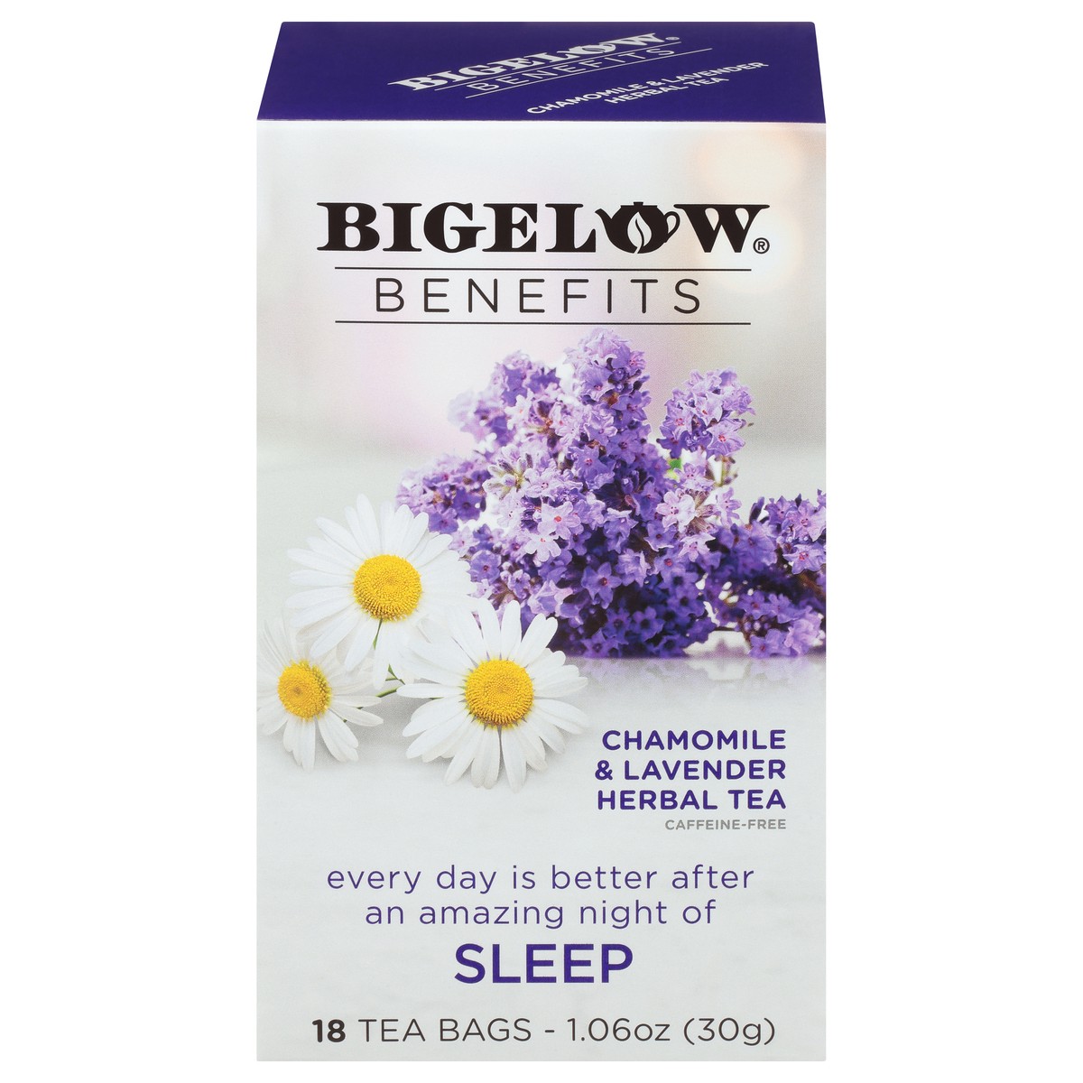 slide 1 of 9, Bigelow Benefits Chamomile & Lavender Herbal Tea Bags, 18 ct