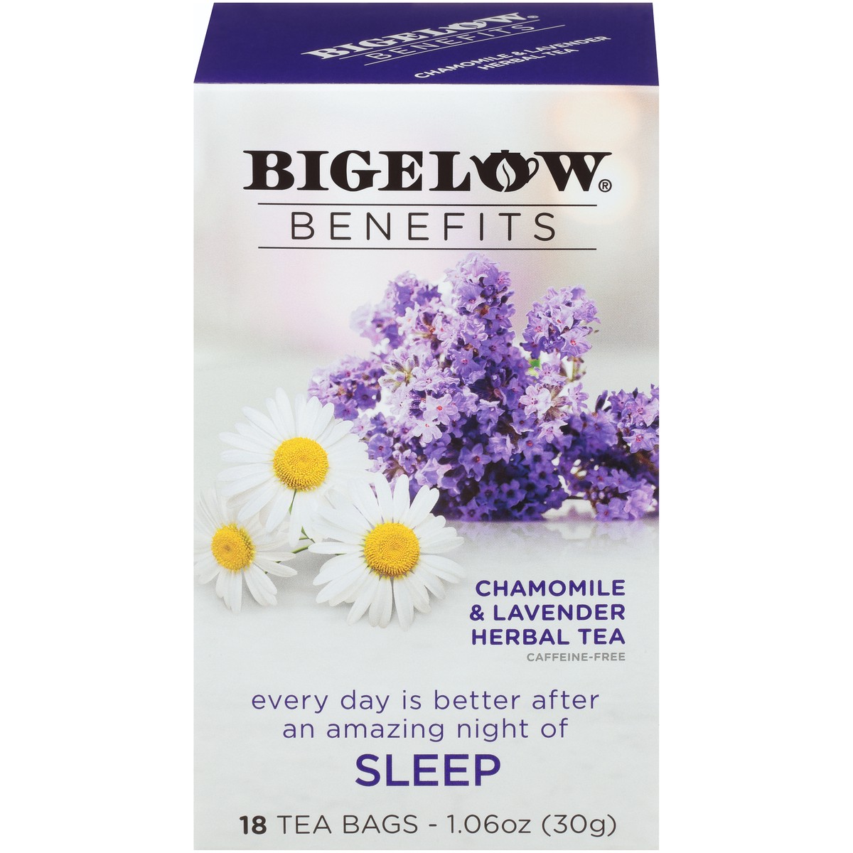 slide 1 of 9, Bigelow Benefits SLEEP Chamomile & Lavender, Caffeine Free Herbal Tea, Tea Bags- 1.06 oz, 1.06 oz