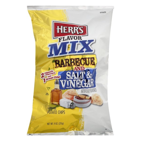 slide 1 of 1, Herr's Potato Chips, Barbecue Salt And Vinegar, 9 oz