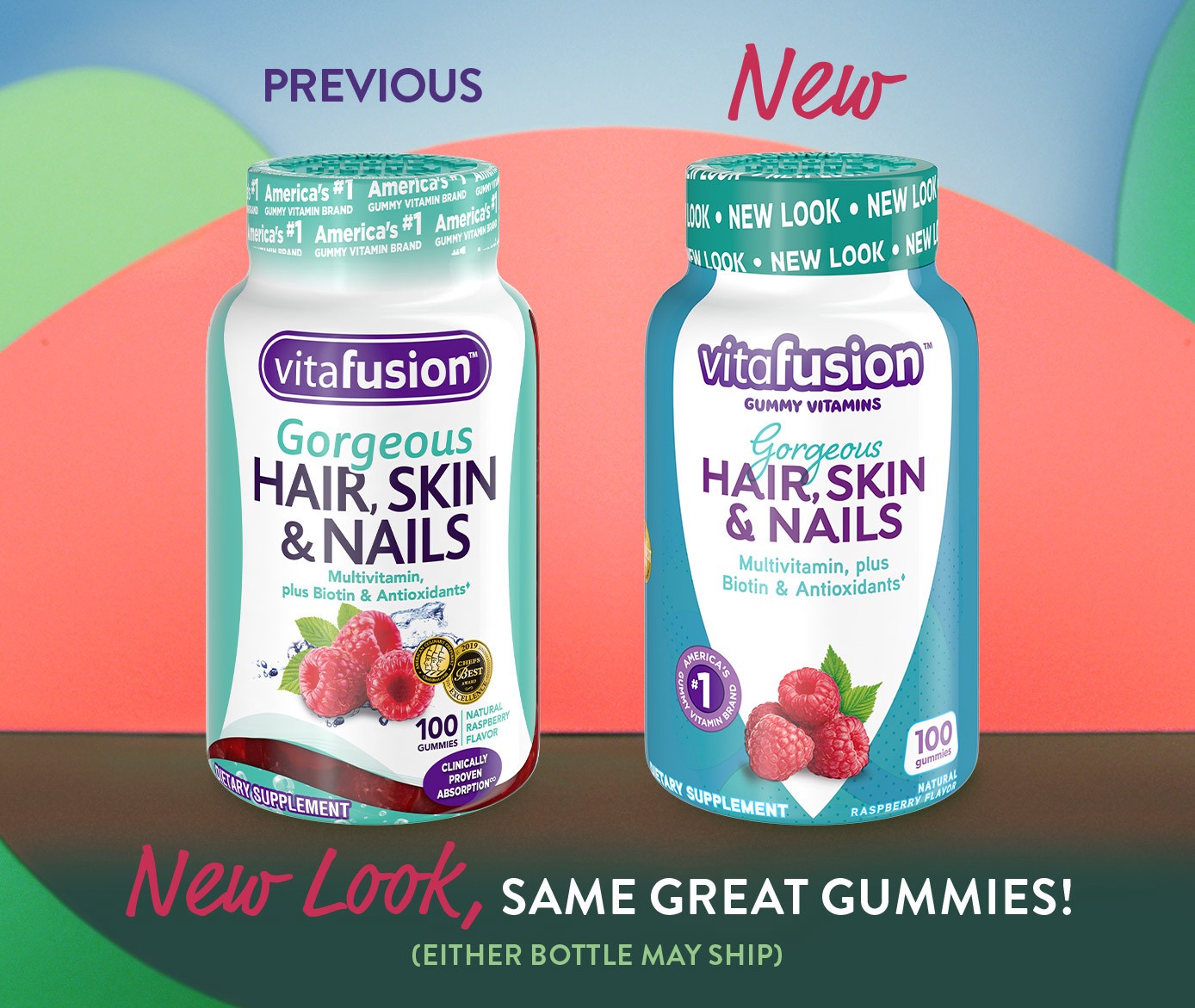 slide 5 of 5, vitafusion Gorgeous Hair, Skin & Nails Raspberry Flavor Gummy Vitamins 100 Gummies, 100 ct