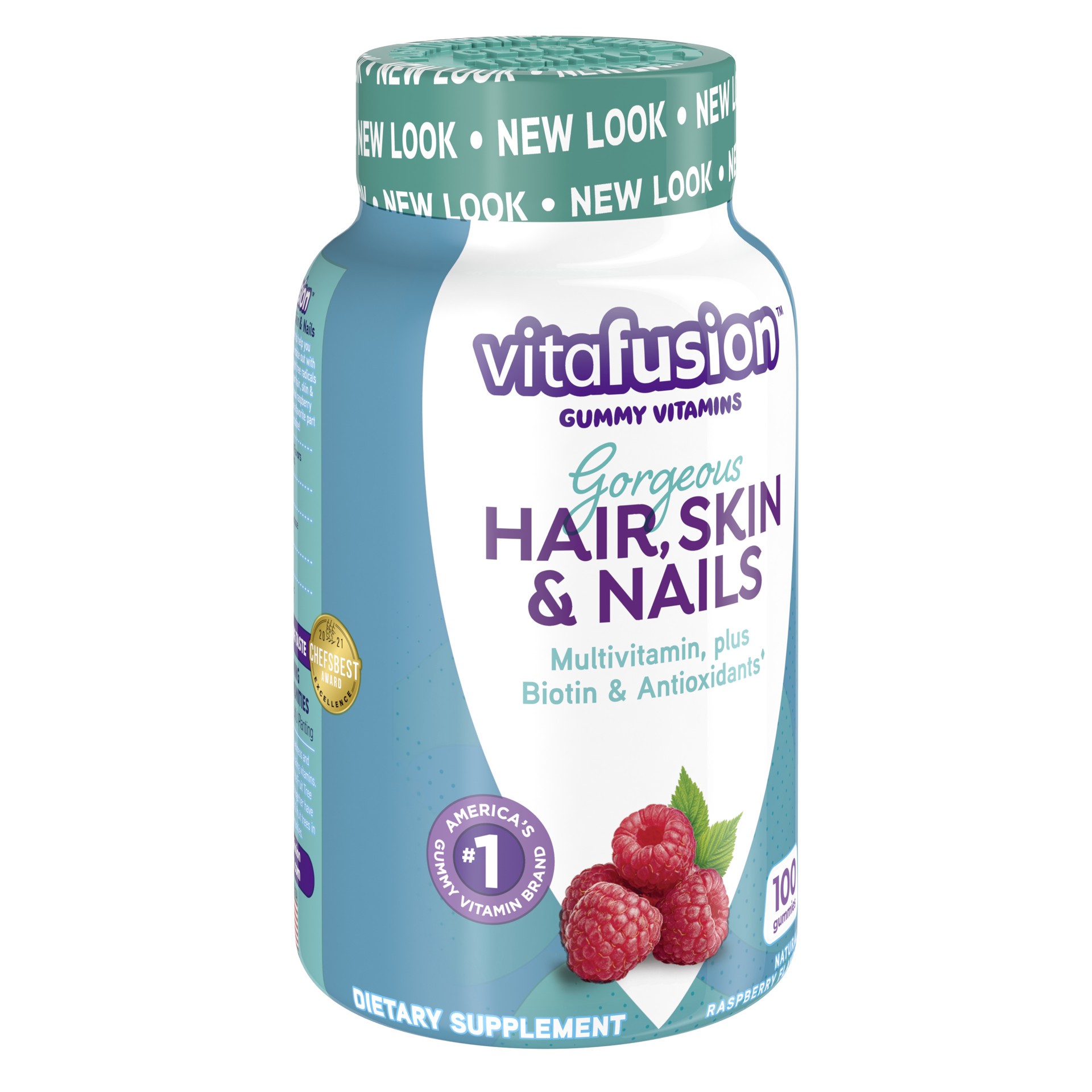 slide 4 of 5, vitafusion Gorgeous Hair, Skin & Nails Raspberry Flavor Gummy Vitamins 100 Gummies, 100 ct