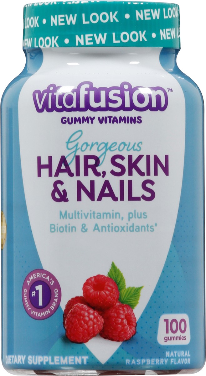 slide 1 of 5, vitafusion Gorgeous Hair, Skin & Nails Raspberry Flavor Gummy Vitamins 100 Gummies, 100 ct